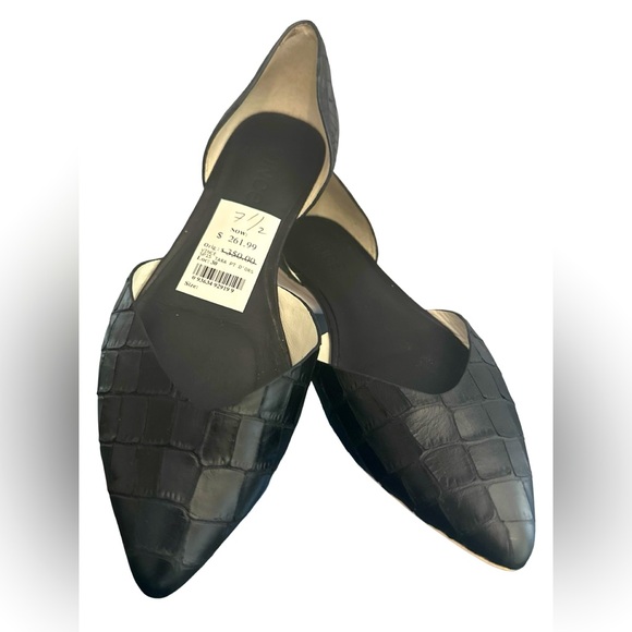 💎NEW!✨ Vince Camuto Black Leather Crocodile Print D’Orsay Flats – Size 7.5 ✨NWT - Picture 1 of 8